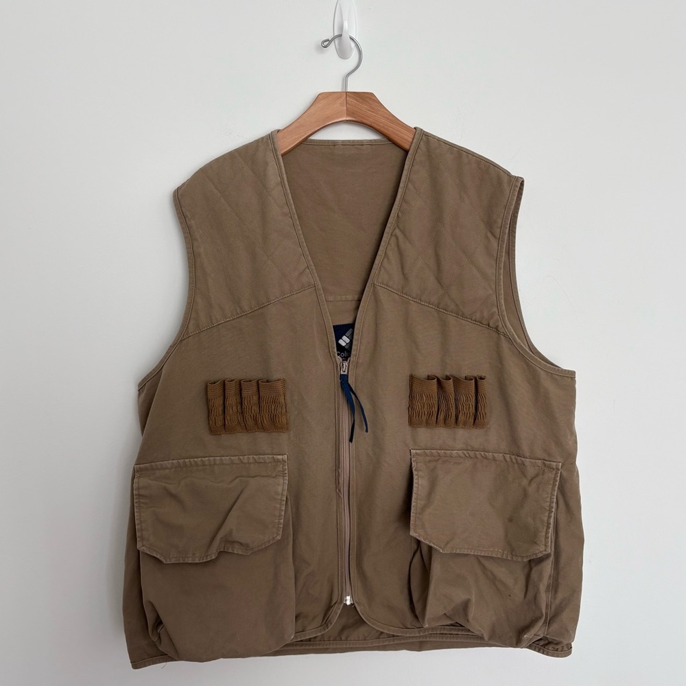 Columbia Sportsware Mens Utility Vest XL Tan Outdoor Gorpcore Zip 100% Cotton